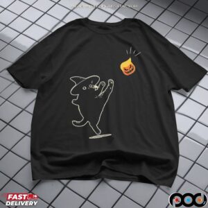Black Cat Witch With Trump Pumpkin Halloween Spooky Season T Shirt