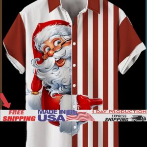 Christmas Elements Retro Red And White Stitching Santa Claus All Over Print T Shirt