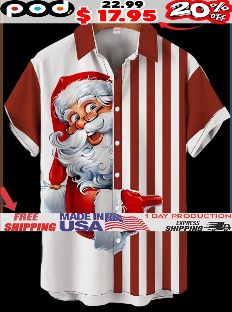 Christmas Elements Retro Red And White Stitching Santa Claus All Over Print T Shirt
