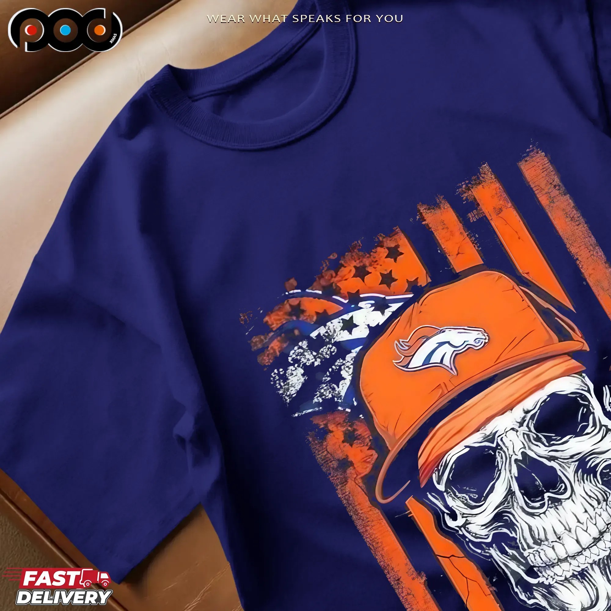 Denver Broncos Football Skull Flag T Shirt