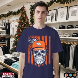 Denver Broncos Football Skull Flag T Shirt