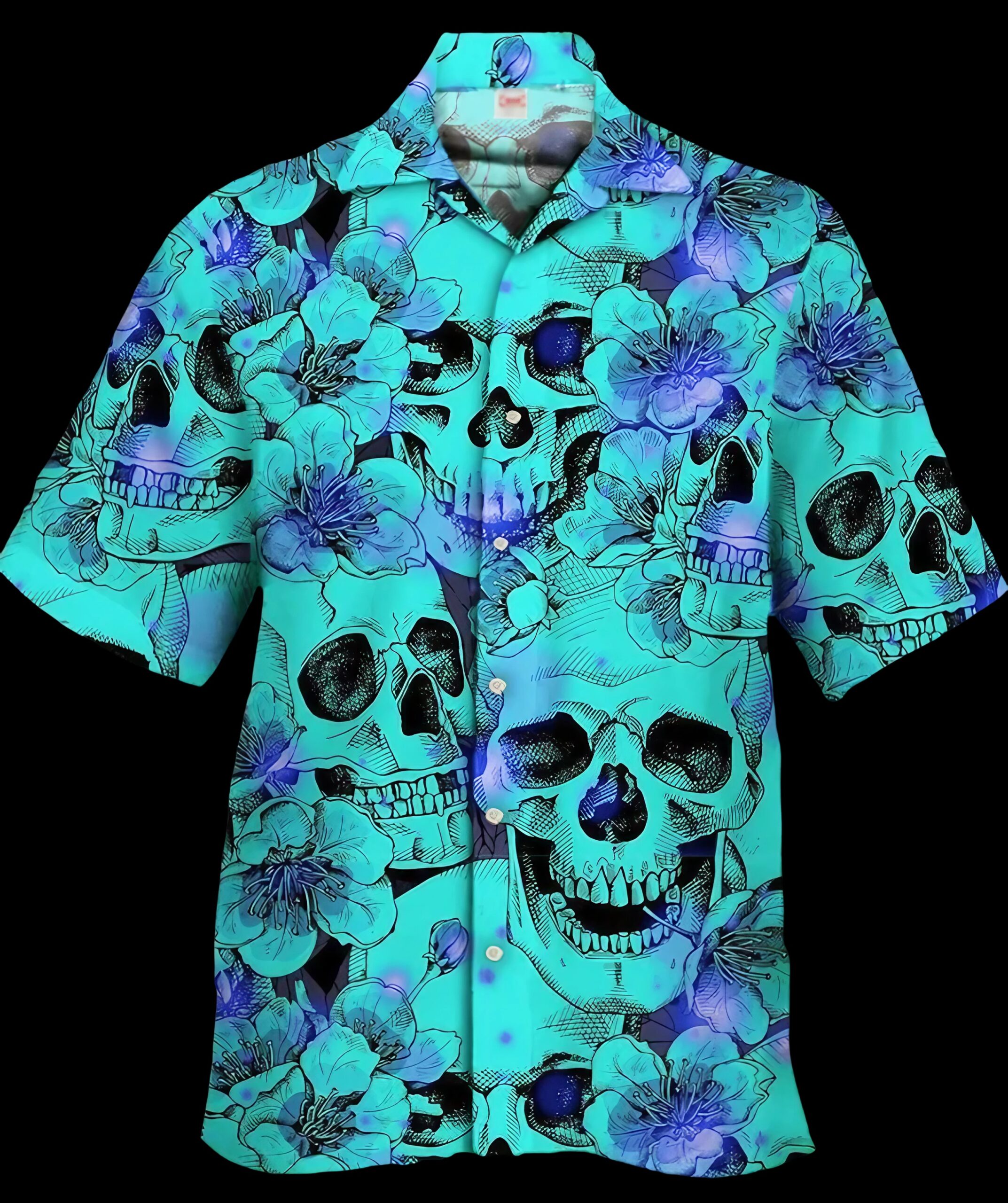 Eye-Catching Purple Psychedelic Flowers And Stacked Skulls Printing Cuban Collar Hawaiian