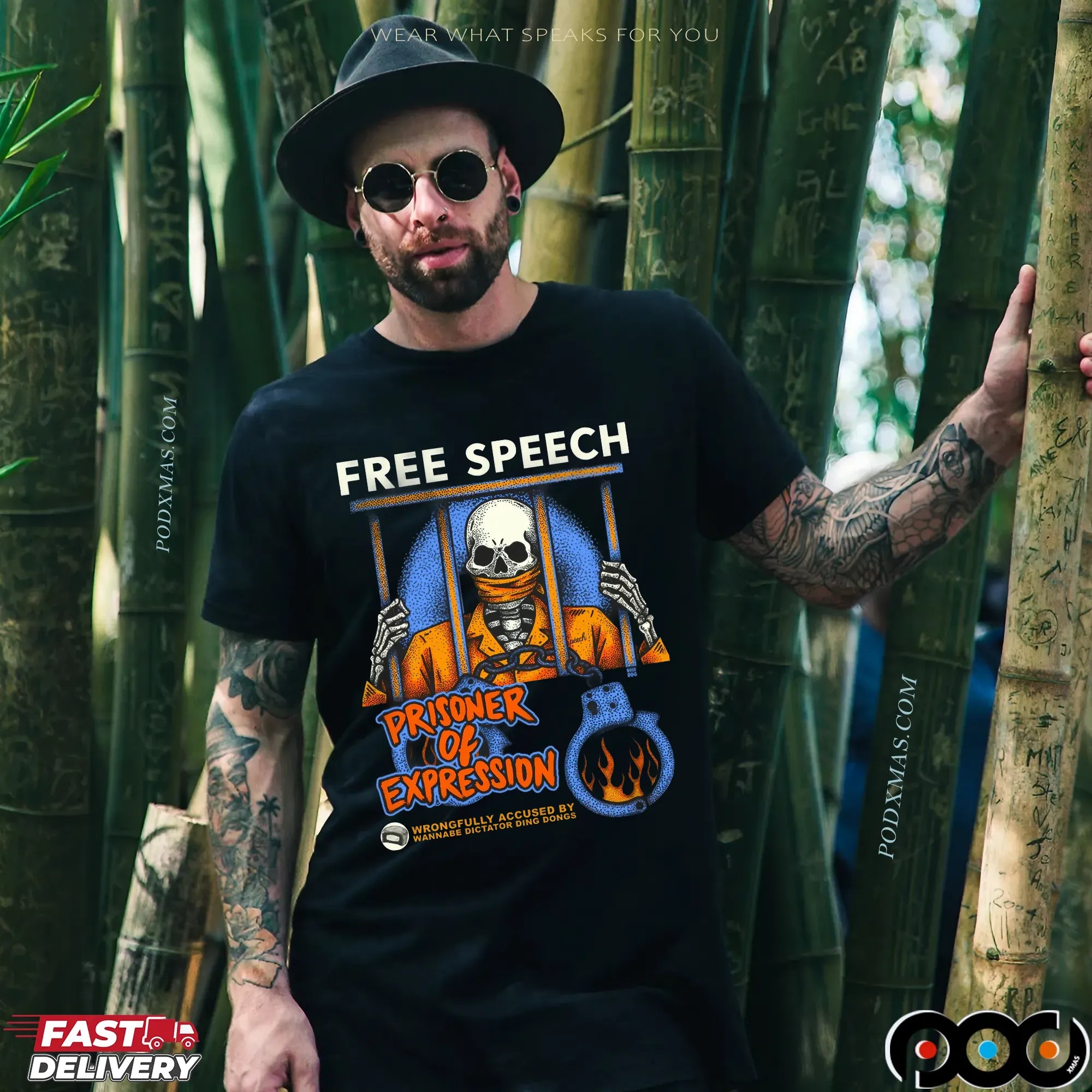 Free Speech Prisoner Of Expression Wrongfully Accused By Wannabe Dictator Ding Dongs Skeleton T Shirt Free Speech Prisoner Of Expression Wrongfully Accused By Wannabe Dictator Ding Dongs Skeleton T Shirt