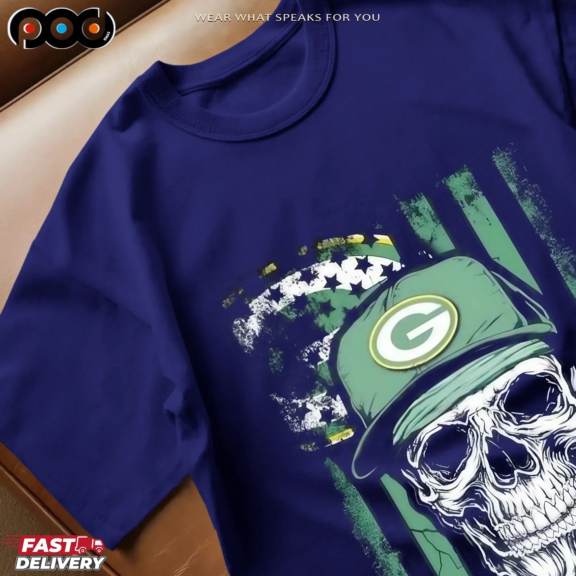 Green Bay Packers Football Skull Flag T Shirt