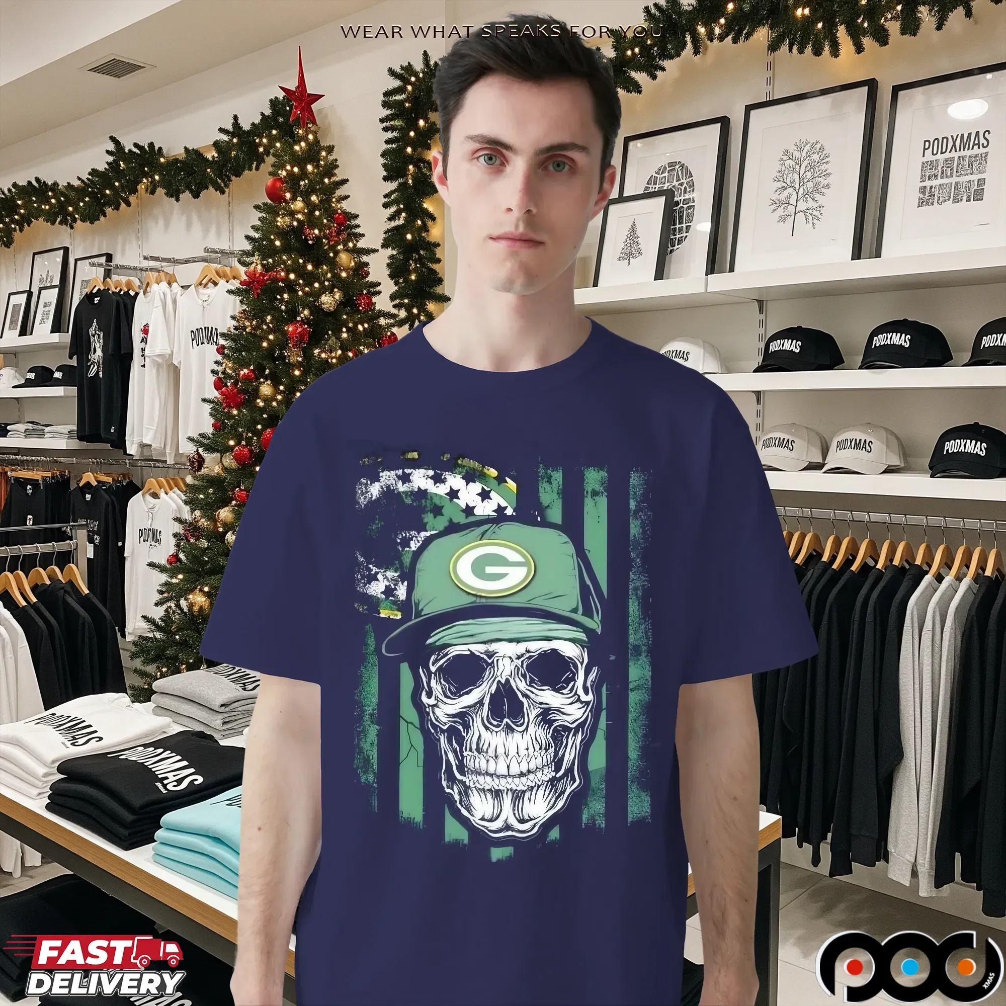 Green Bay Packers Football Skull Flag T Shirt