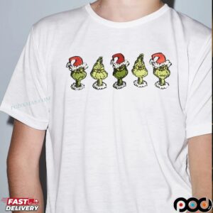 Grinch 5 Santa Christmas Faces Holiday Graphic T Shirt