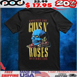 Guns N' Roses Appetite For Destruction Skull and Pistol T Shirt
