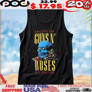 Guns N' Roses Appetite For Destruction Skull and Pistol T Shirt