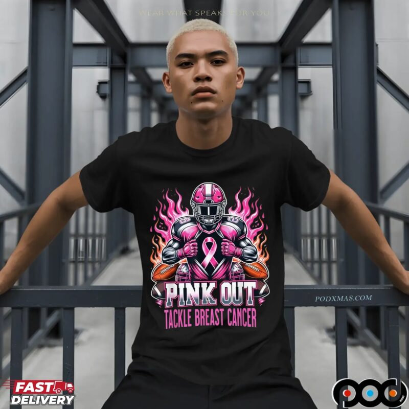 Pink Out Tackle Breast Cancer Awareness American Football Mashup T Shirt