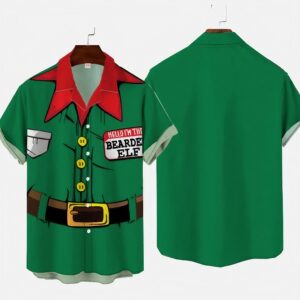 Hello I'm The Bearde Elf Christmas Elements Green Santa Dress Up Hawaiian Shirt