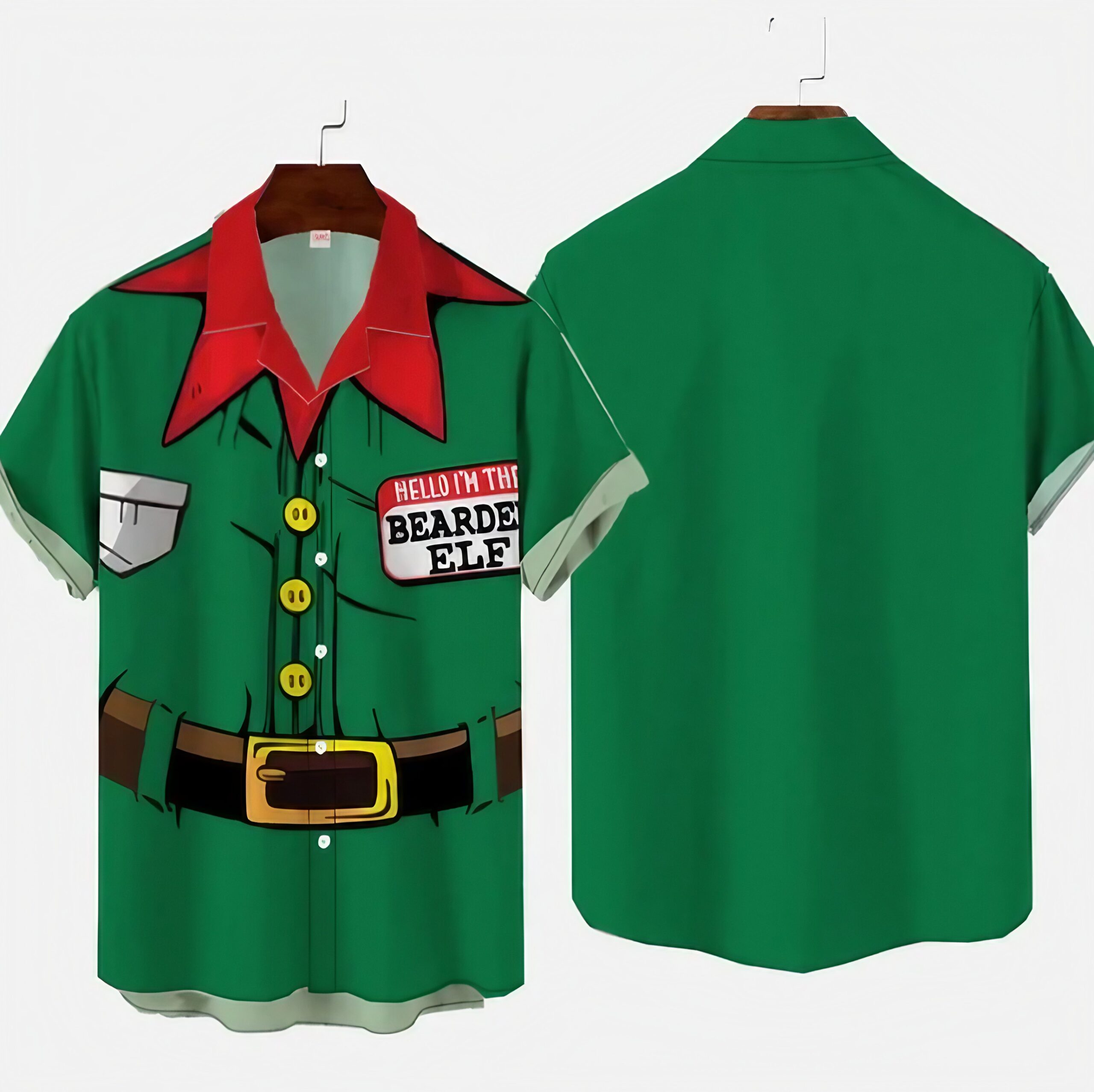 Hello I'm The Bearde Elf Christmas Elements Green Santa Dress Up Hawaiian Shirt Hello I'm The Bearde Elf Christmas Elements Green Santa Dress Up Hawaiian Shirt