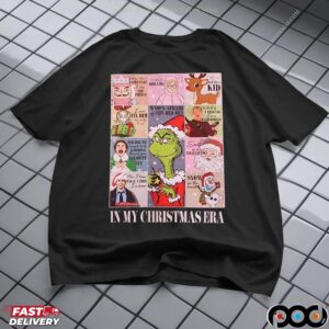 In My Christmas Era Holiday with Grinch, Rudolph, Olaf and Santa Graphic Parody T Shirt