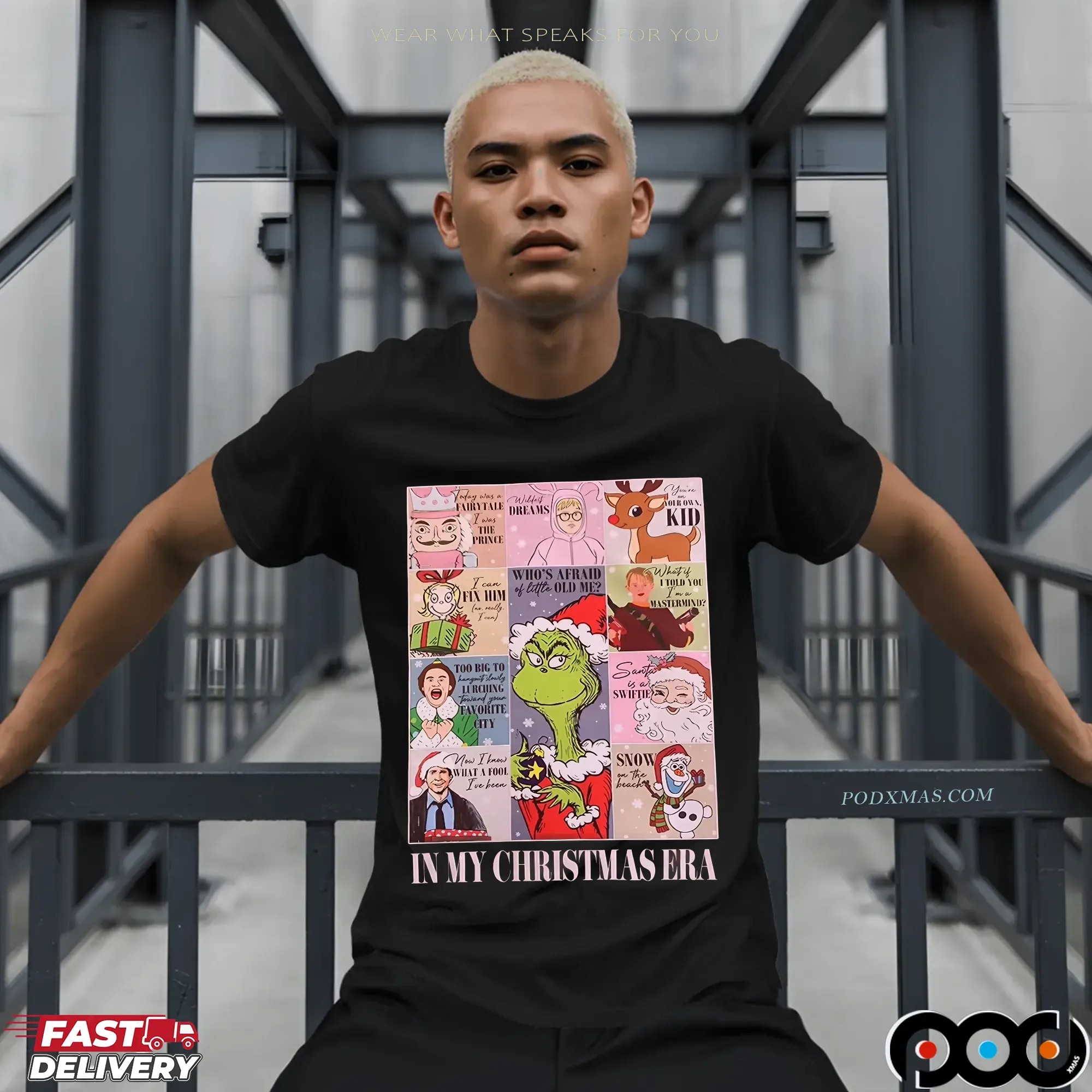 In My Christmas Era Holiday with Grinch, Rudolph, Olaf and Santa Graphic Parody T Shirt