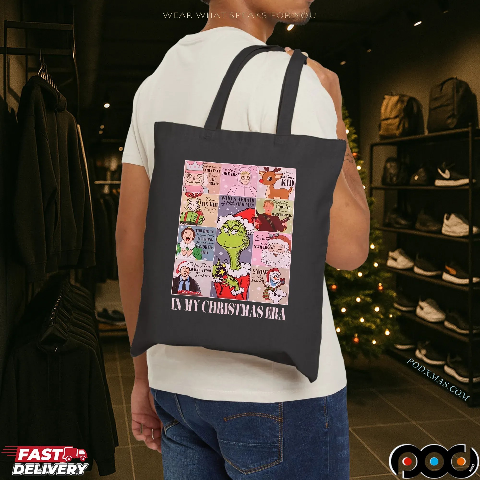 In My Christmas Era Holiday with Grinch, Rudolph, Olaf and Santa Graphic Parody T Shirt