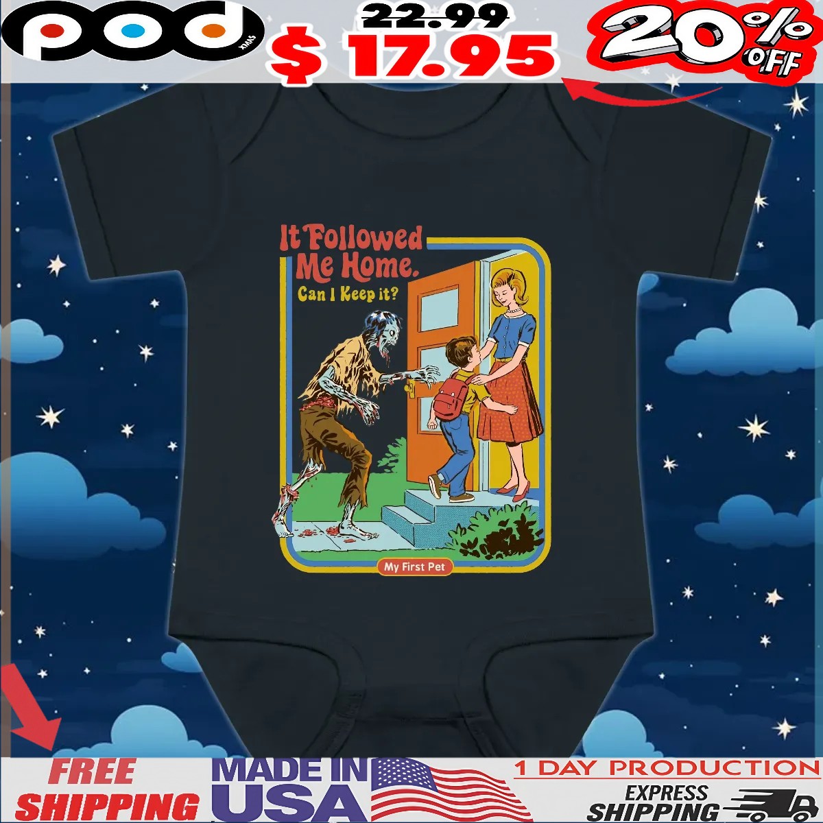 It Followed Me Home Can I Keep It My First Pet Zombie Retro T Shirt