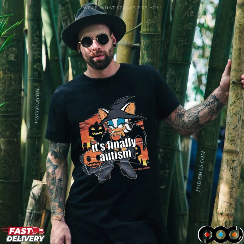 Rouge the Bat It's Finally Autism Witch Pumpkins and Spooky Night Halloween Sonic Graphic T Shirt