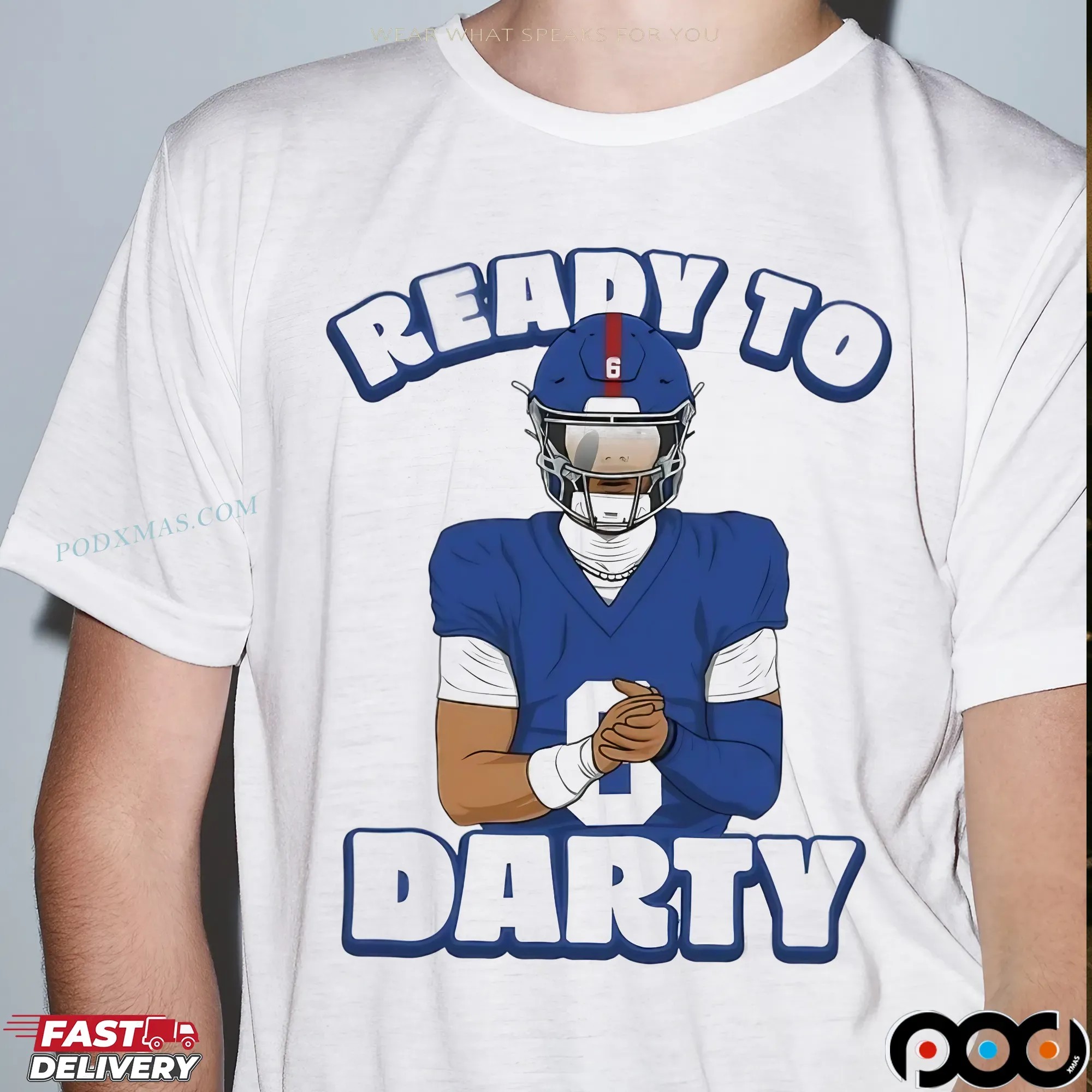 Jaxson Dart New York Giants Ready To Darty Graphic Portrait T Shirt