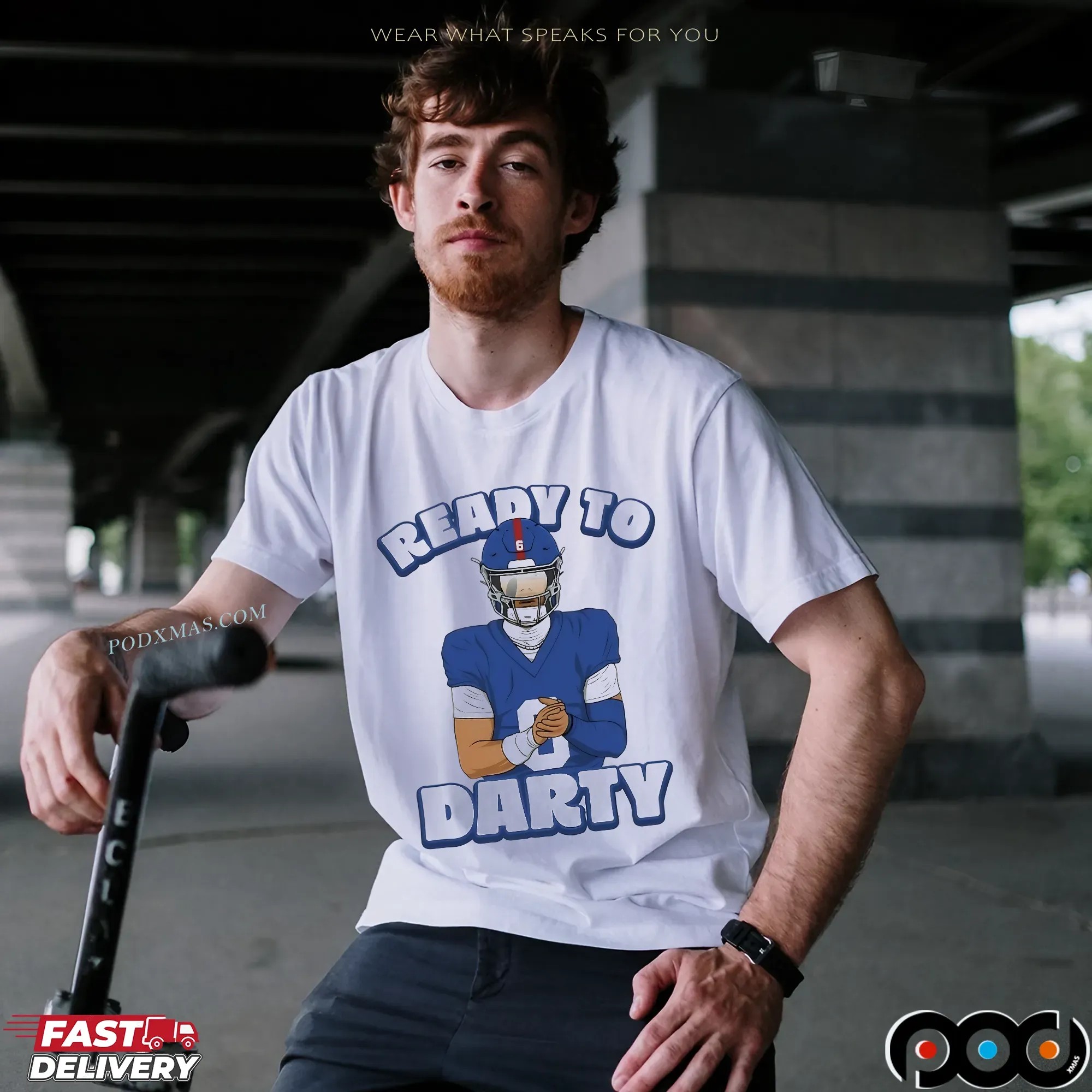 Jaxson Dart New York Giants Ready To Darty Graphic Portrait T Shirt