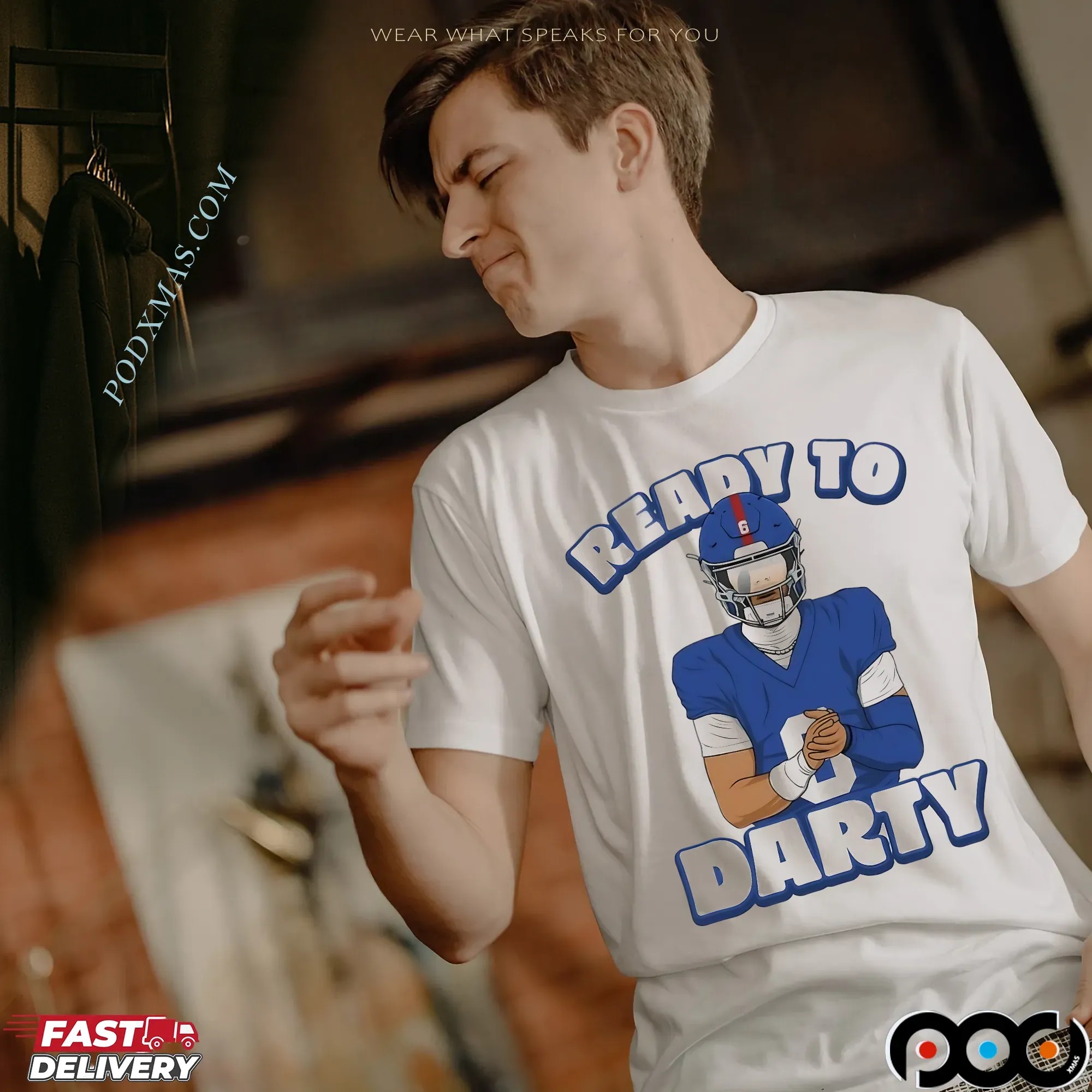 Jaxson Dart New York Giants Ready To Darty Graphic Portrait T Shirt