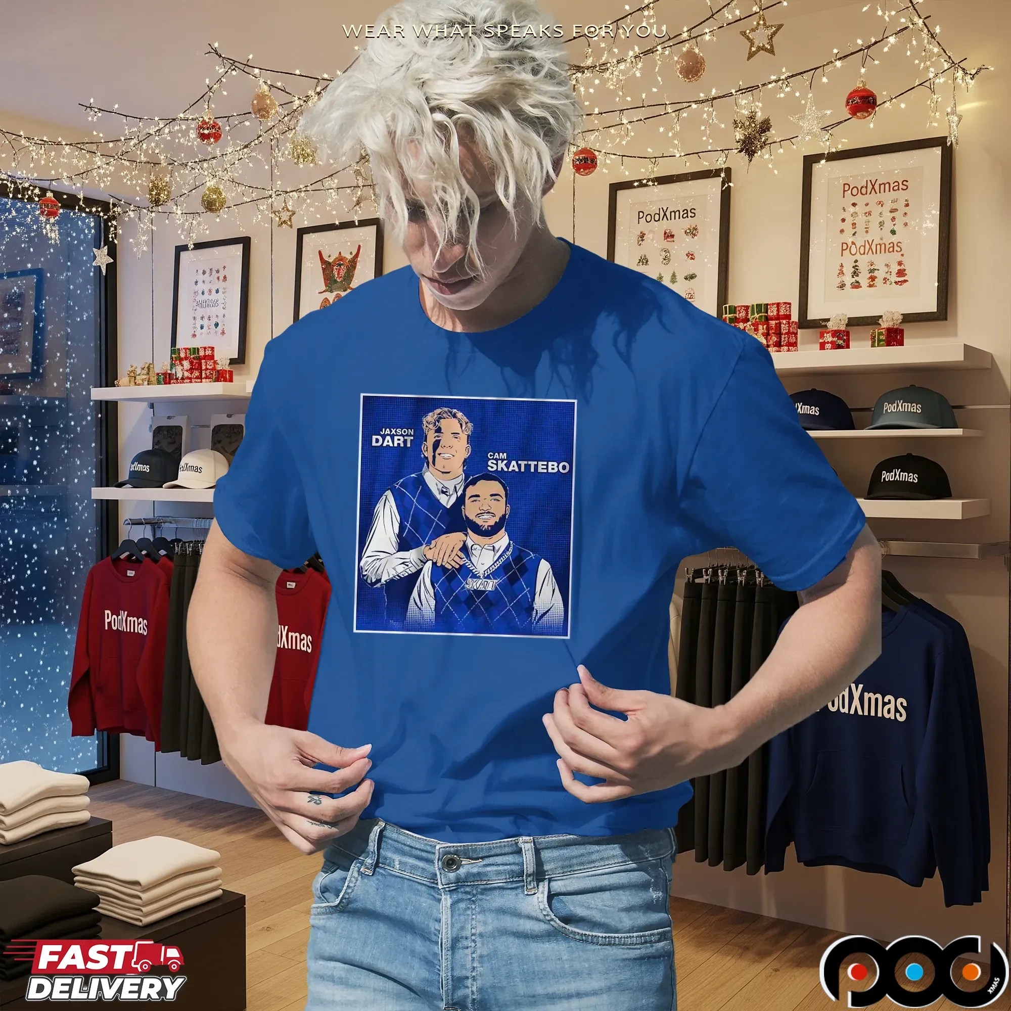 Jaxson Dart & Cam Skattebo Family Portrait Step Brothers Parody Graphic T Shirt