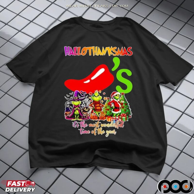 Grinch Hallothanksmas Chili's It's The Most Wonderful Time Of The Year Merry Christmas T Shirt