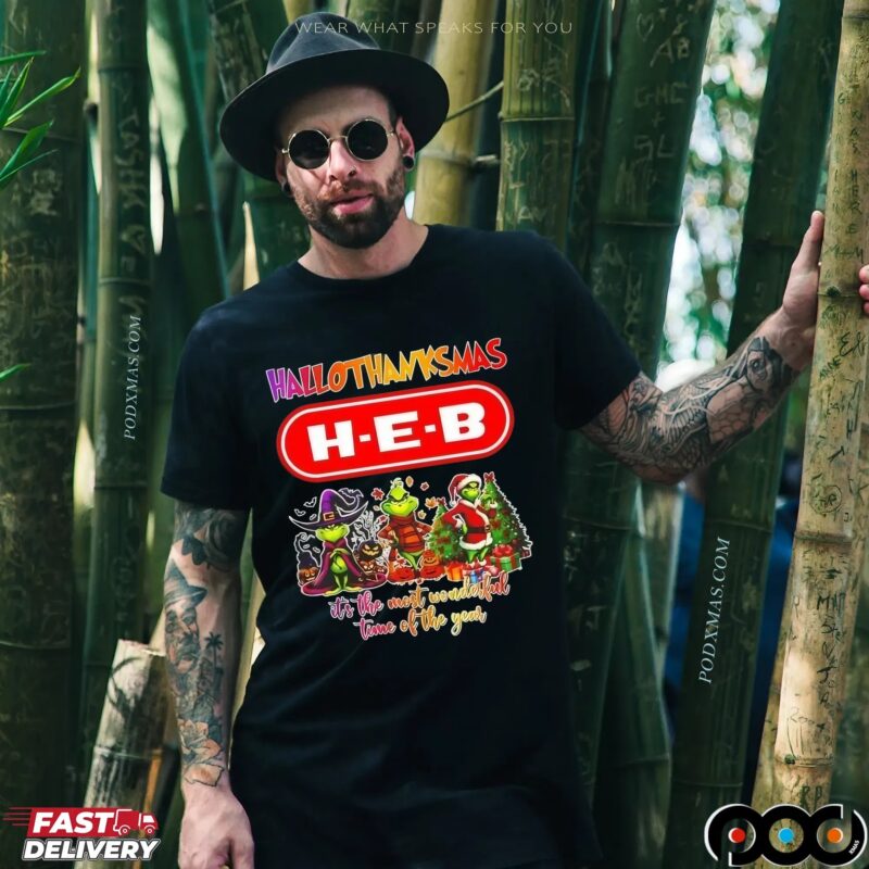 Grinch X H-E-B Grocery Hallothanksmas It's The Most Wonderful Time Of The Year Happy Halloween Christmas Mashup T Shirt