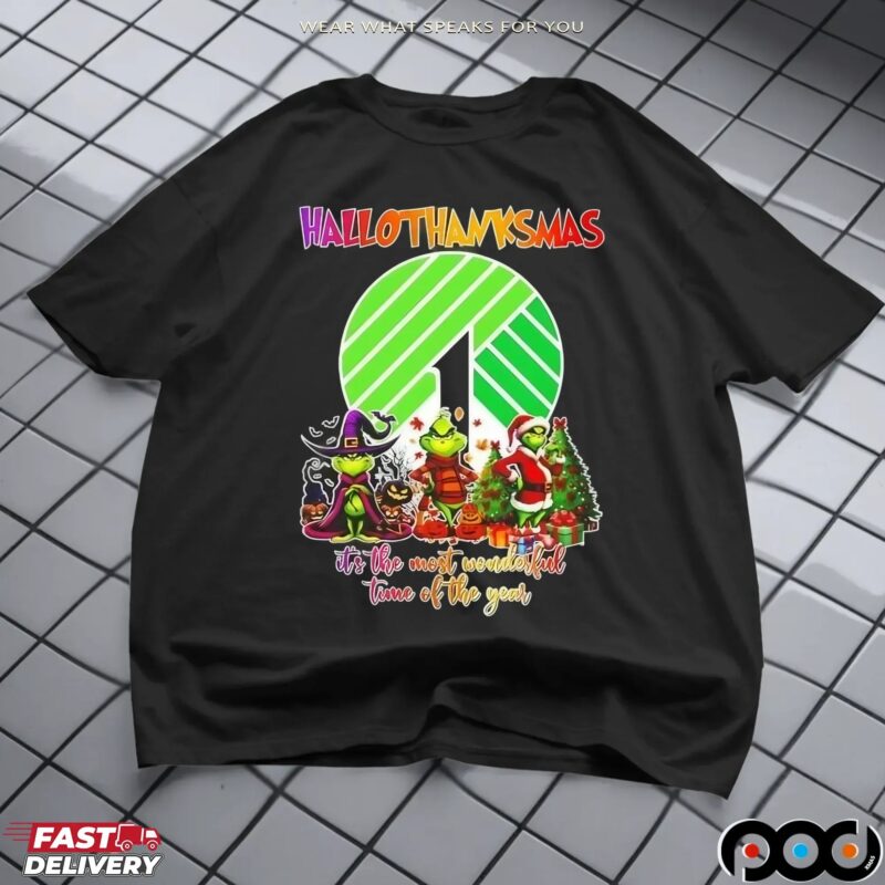 Grinch X Dollar Tree Hallothanksmas It's The Most Wonderful Time Of The Year Happy Halloween Christmas Mashup T Shirt