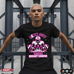 Neon Pink Out Tackle Breast Cancer Football Pink Ribbon Awareness T Shirt