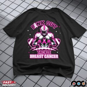 Neon Pink Out Tackle Breast Cancer Football Pink Ribbon Awareness T Shirt