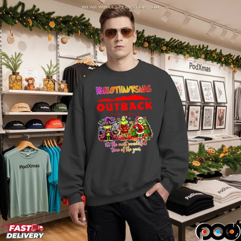Grinch Hallothanksmas Outback Steakhouse It's The Most Wonderful Time Of The Year Halloween Christmas T Shirt
