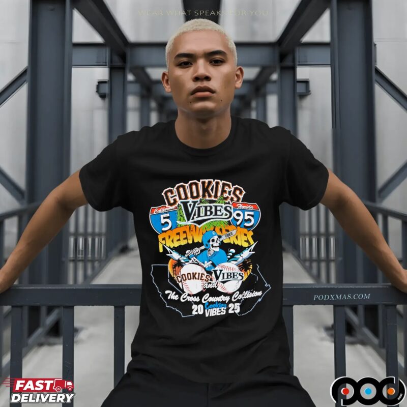 Vibes X Cookies Freeway The Cross Country Collision 2025 Skeleton Baseball Player T Shirt