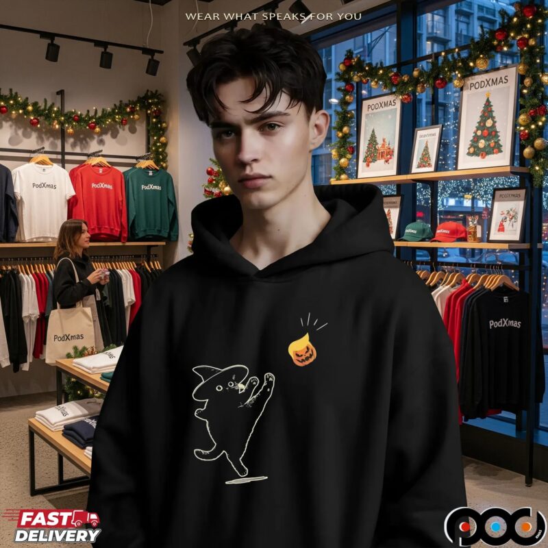 Black Cat Witch With Trump Pumpkin Halloween Spooky Season T Shirt