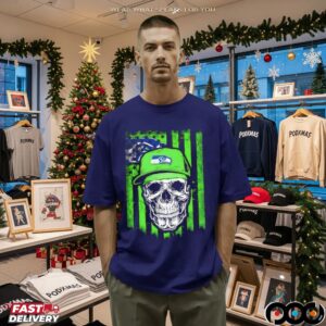 Seattle Seahawks Football Skull Us Flag T Shirt
