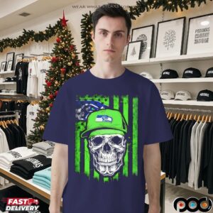 Seattle Seahawks Football Skull Us Flag T Shirt