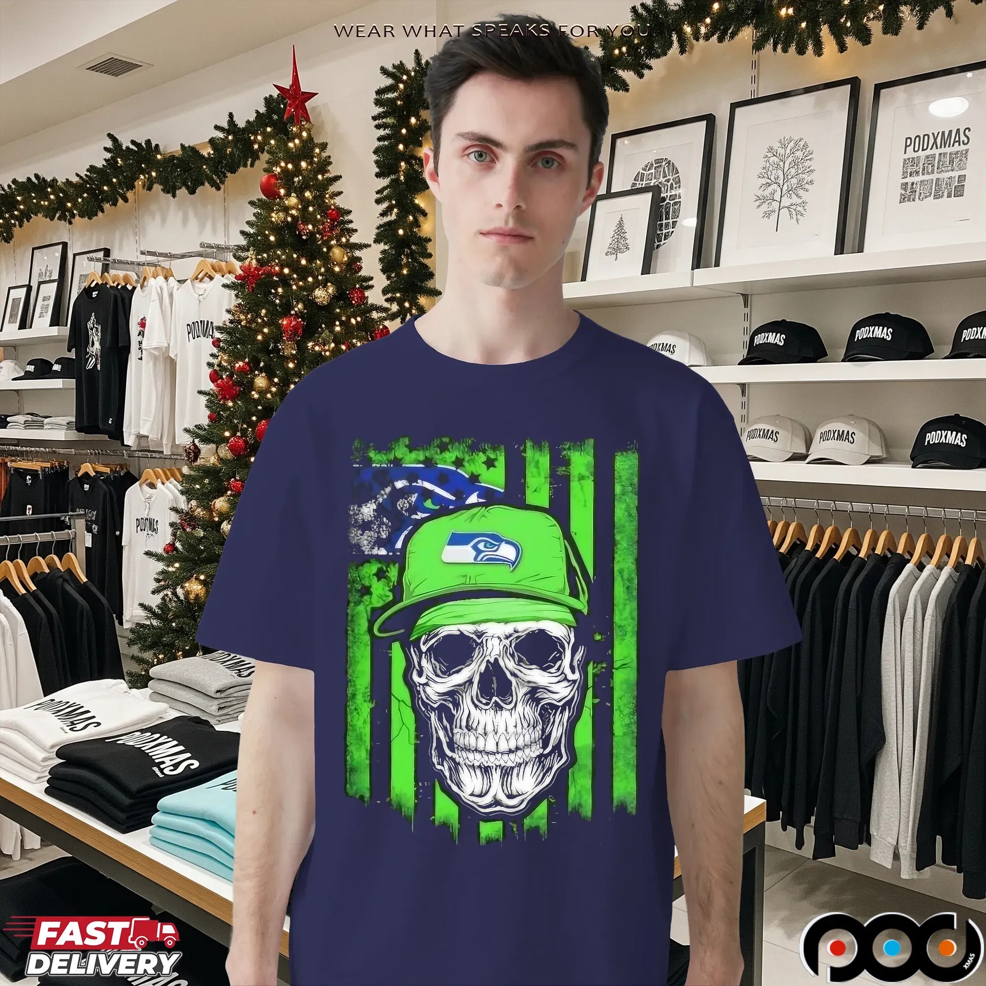 Seattle Seahawks Football Skull Us Flag T Shirt