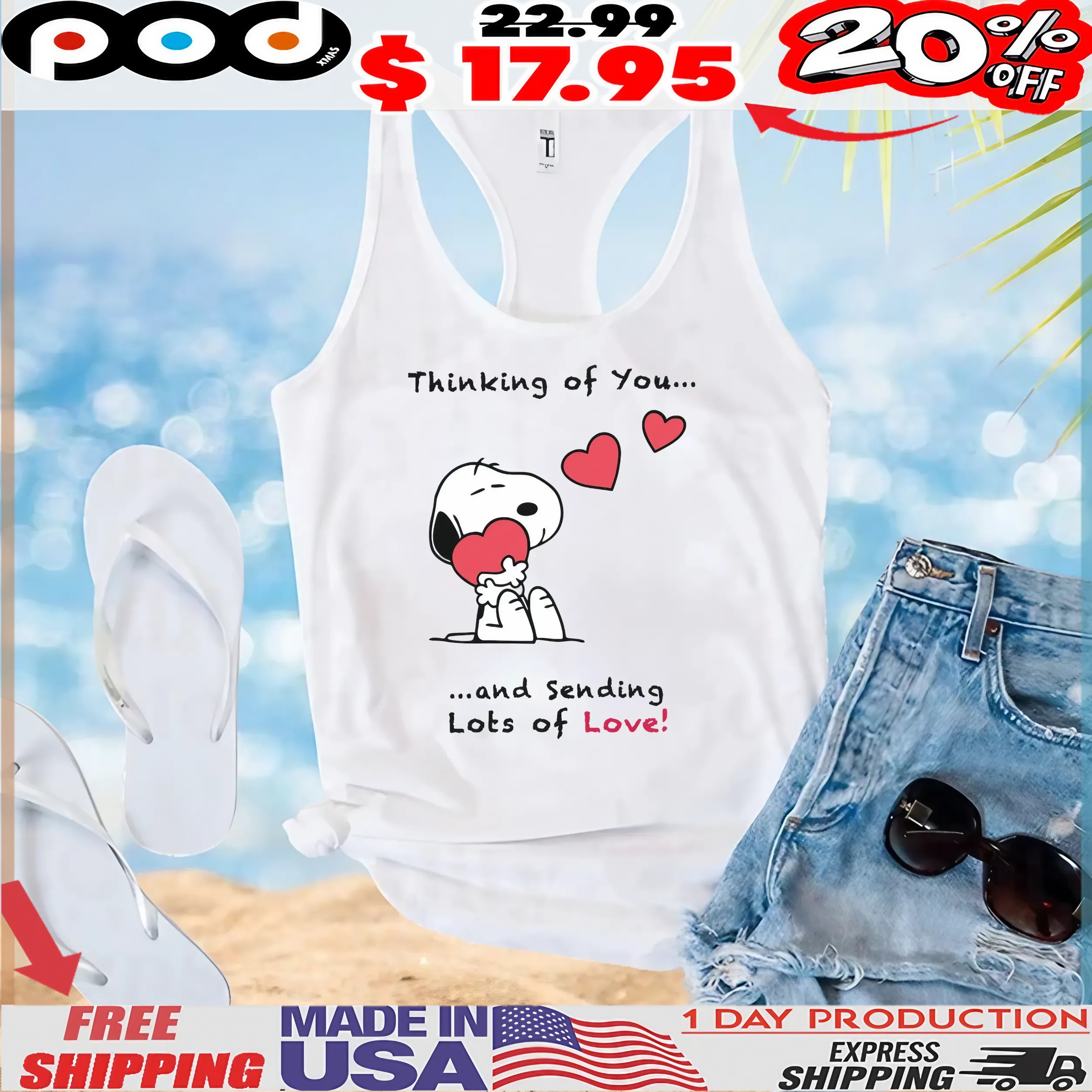 Snoopy Thinking Of You And Sending Lots Of Love T Shirt