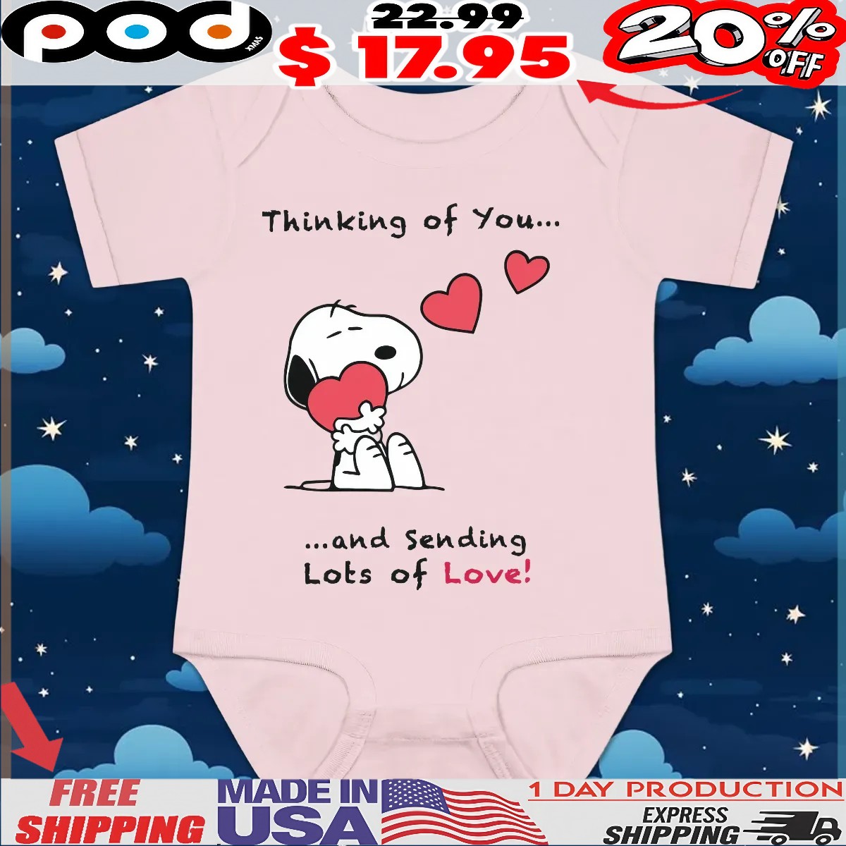 Snoopy Thinking Of You And Sending Lots Of Love T Shirt