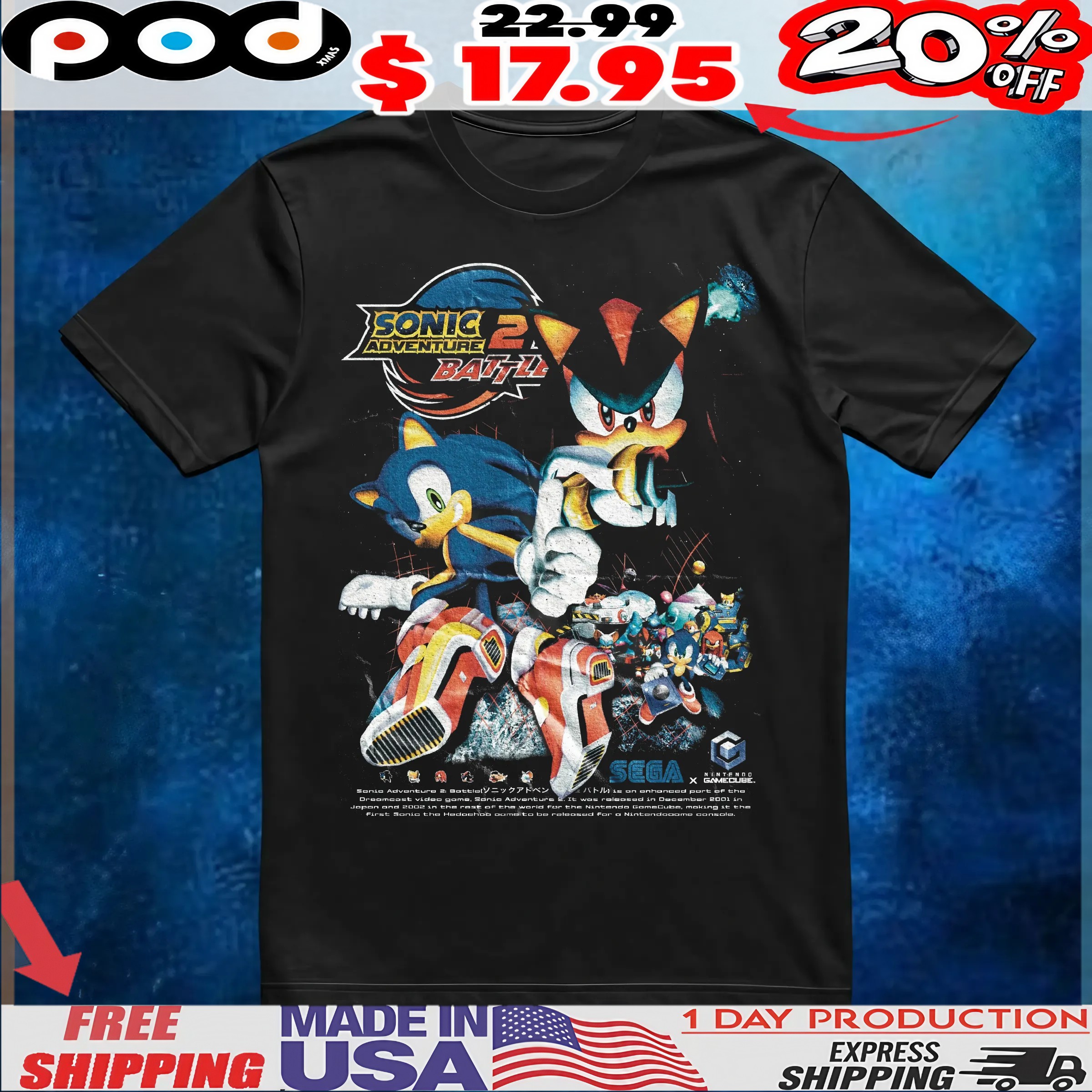 Sonic Adventure 2 Battle Sonic the Hedgehog Shadow the Hedgehog T Shirt Sonic Adventure 2 Battle Sonic the Hedgehog Shadow the Hedgehog T Shirt