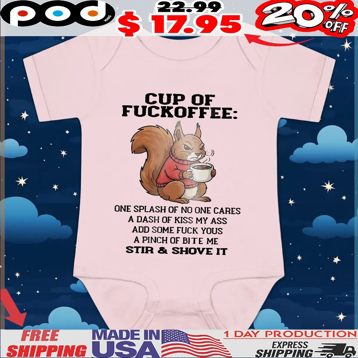 Squirrel Cup Of Fuckoffee One Splash Of No One Cares A Dash Of Kiss My Ass Add Some Fuck Yous A Pinch Of Bite Me Stir and Shove It T Shirt