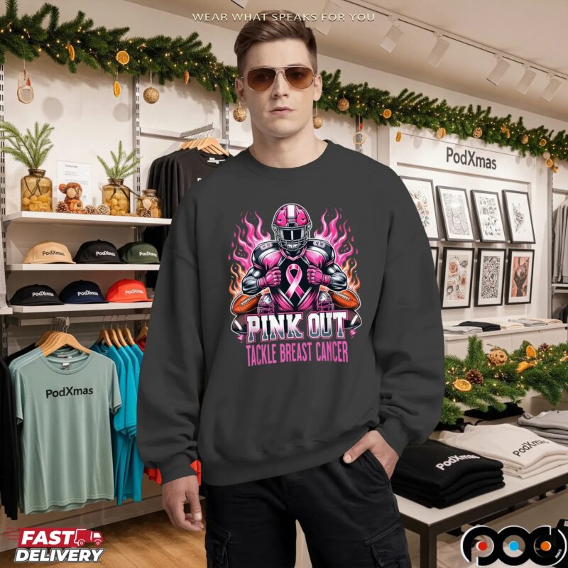 Pink Out Tackle Breast Cancer Awareness American Football Mashup T Shirt