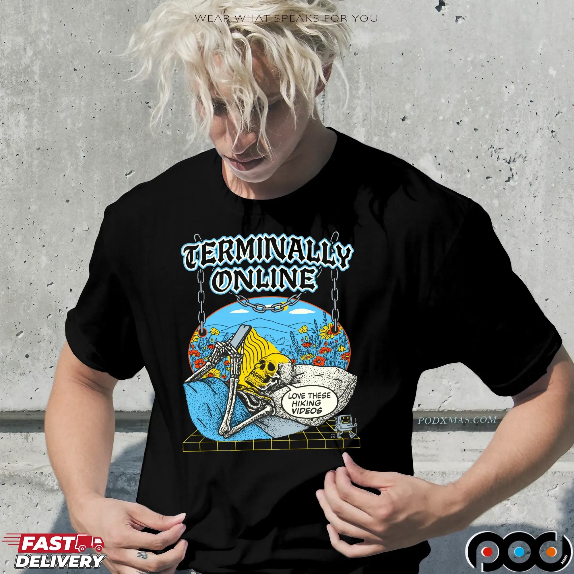 Terminally Online Skeleton On Bed Love These Hiking Videos T Shirt Terminally Online Skeleton On Bed Love These Hiking Videos T Shirt