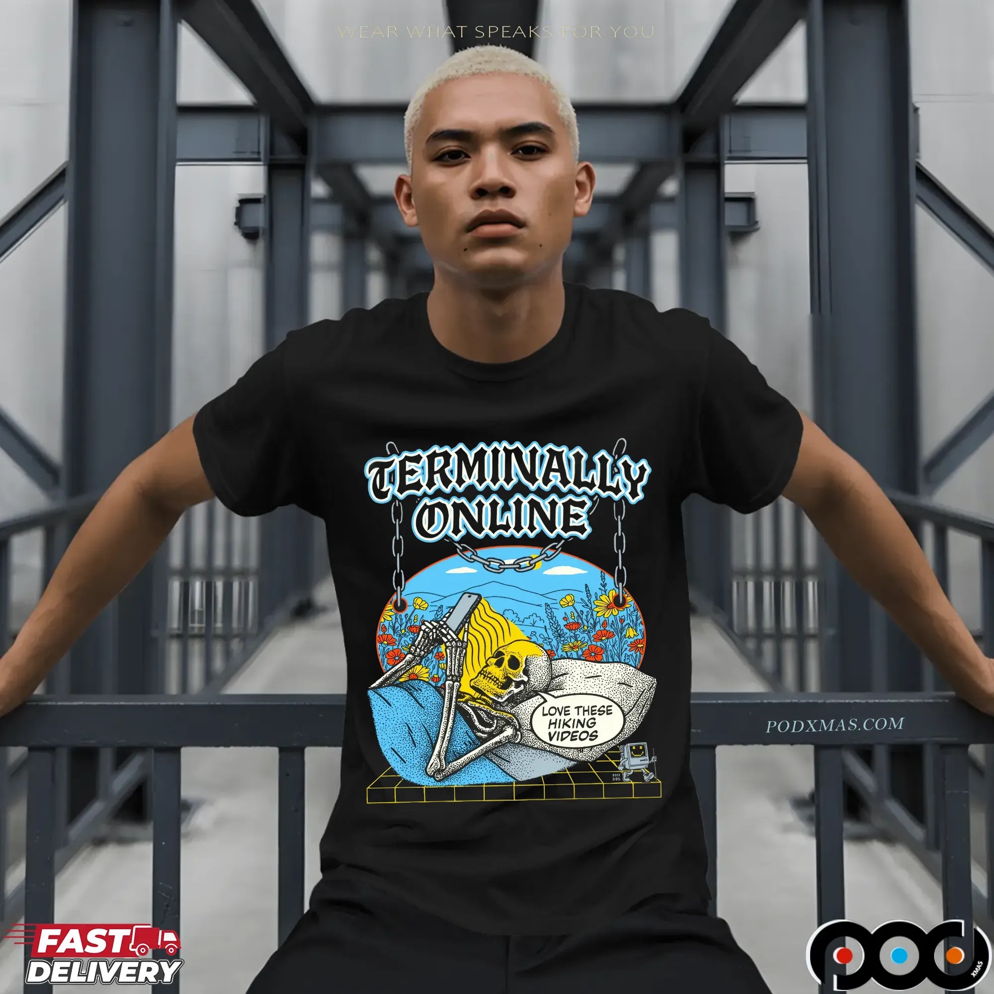 Terminally Online Skeleton On Bed Love These Hiking Videos T Shirt Terminally Online Skeleton On Bed Love These Hiking Videos T Shirt