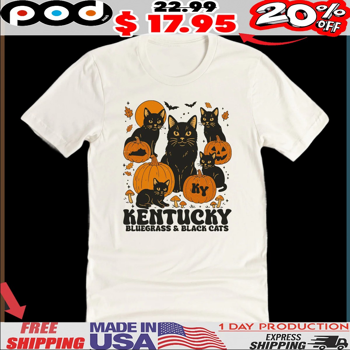 The Bluegrass And Black Cats Halloween Pumpkin T Shirt The Bluegrass And Black Cats Halloween Pumpkin T Shirt