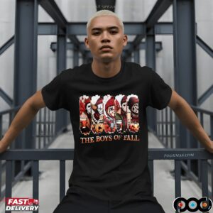 The Boys of Fall Horror Movie Characters Michael Myers, Pennywise, Chucky, Jason, Freddy Autumn Coffee Graphic Halloween T Shirt