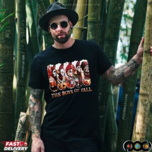 The Boys of Fall Horror Movie Characters Michael Myers, Pennywise, Chucky, Jason, Freddy Autumn Coffee Graphic Halloween T Shirt
