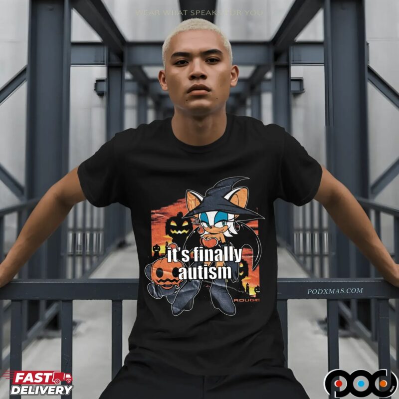 Rouge the Bat It's Finally Autism Witch Pumpkins and Spooky Night Halloween Sonic Graphic T Shirt