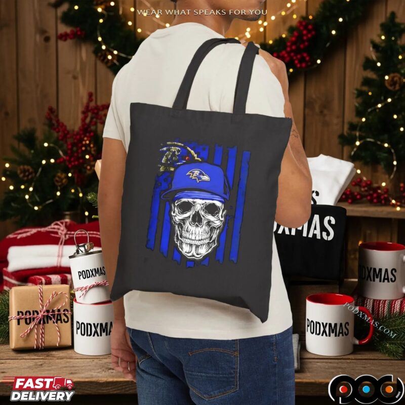 Baltimore Ravens Football Skull US Flag Graphic T Shirt
