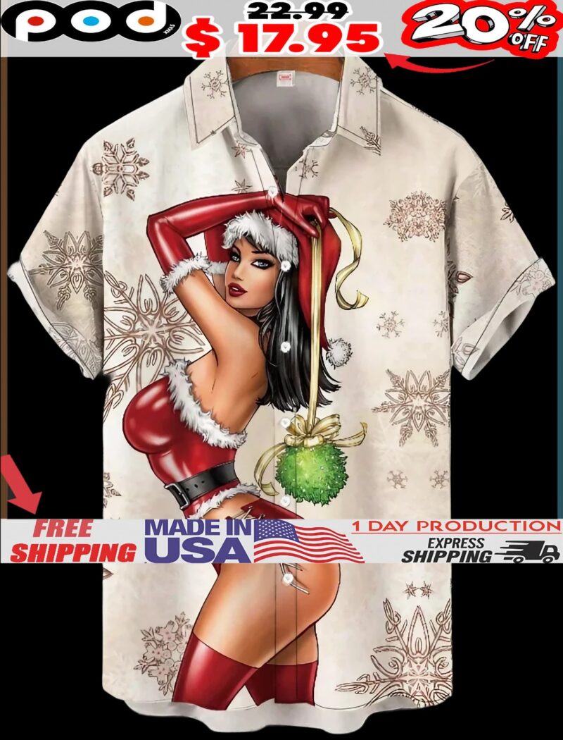 Vintage Pin Up Girl Poster Sexy Christmas Girl And Green Festival Ball All Over Print T Shirt