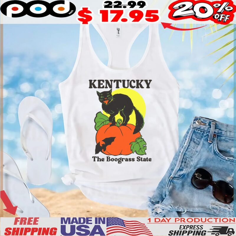 Kentucky The Boograss State Black Cat Pumpkin Halloween T Shirt