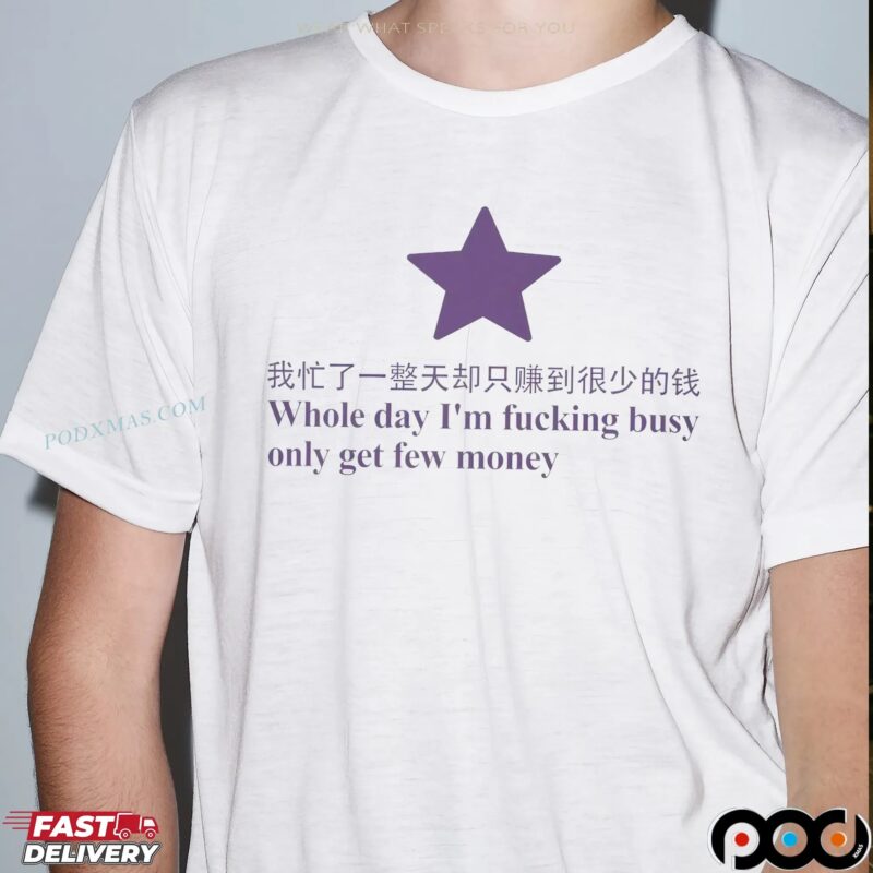 Whole Day I'm Fucking Busy Only Get Few Money Chinese Text T Shirt